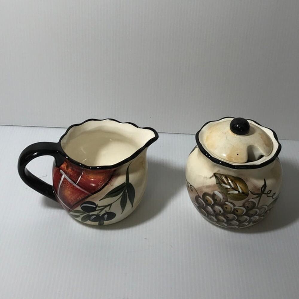 Vintage Ceramic Grape & Leaf Design Cream & Sugar Set